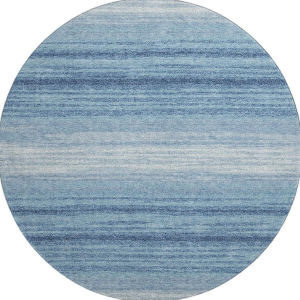 HomeRoots 8' Blue And Ivory Striped Washable Round Rug - UV Protected, Stain-Resistant, Perfect for Busy Homes 681092