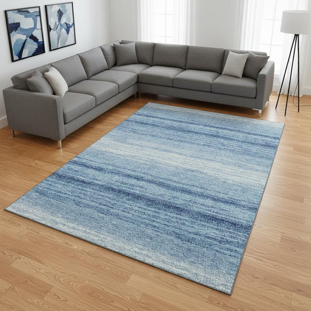 HomeRoots 8' X 10' Blue And Ivory Striped Washable Area Rug - UV Protected, Stain Resistant, Non-Slip Comfort! 681093