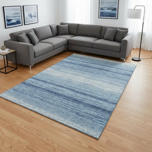 HomeRoots 9' X 12' Blue and Ivory Striped Washable Area Rug - Stylish, Durable & UV-Protected for Homes 681094