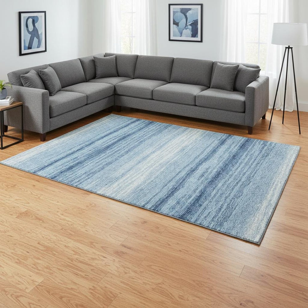 HomeRoots 10' X 14' Striped Washable Area Rug - Coastal Blue & Ivory, UV Resistant, Easy Care for Family Homes 681095