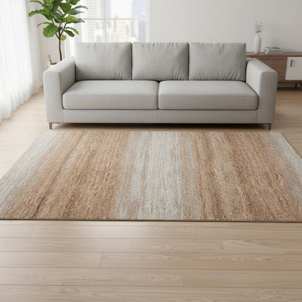 HomeRoots 5' X 8' Copper & Beige Striped Washable Area Rug – UV Protected, Easy Care, Perfect for High-Traffic Spaces 681097