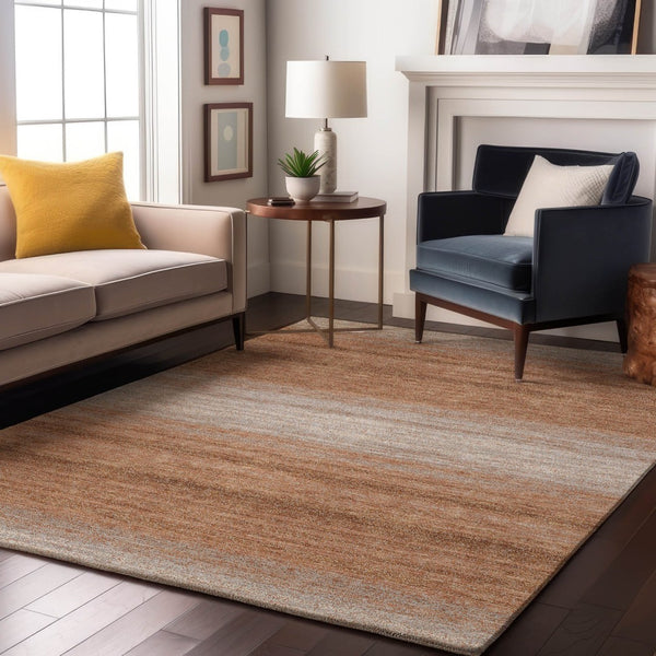 HomeRoots 5' X 8' Copper & Beige Striped Washable Area Rug – UV Protected, Easy Care, Perfect for High-Traffic Spaces 681097