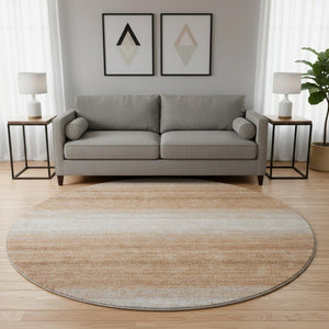 HomeRoots 8' Washable Round Rug in Copper & Beige Stripes - Durable, UV Protected, Pet-Friendly Design for Any Space 681098