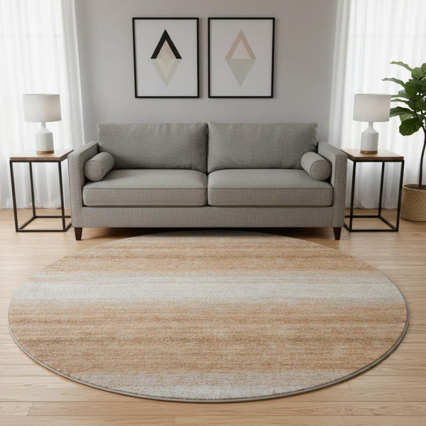 HomeRoots 8' Washable Round Rug in Copper & Beige Stripes - Durable, UV Protected, Pet-Friendly Design for Any Space 681098