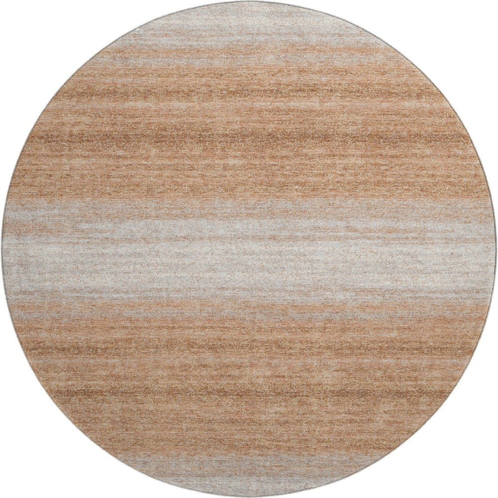 HomeRoots 8' Washable Round Rug in Copper & Beige Stripes - Durable, UV Protected, Pet-Friendly Design for Any Space 681098