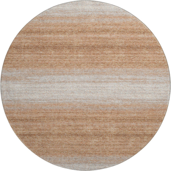 HomeRoots 8' Washable Round Rug in Copper & Beige Stripes - Durable, UV Protected, Pet-Friendly Design for Any Space 681098
