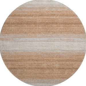 HomeRoots 8' Washable Round Rug in Copper & Beige Stripes - Durable, UV Protected, Pet-Friendly Design for Any Space 681098