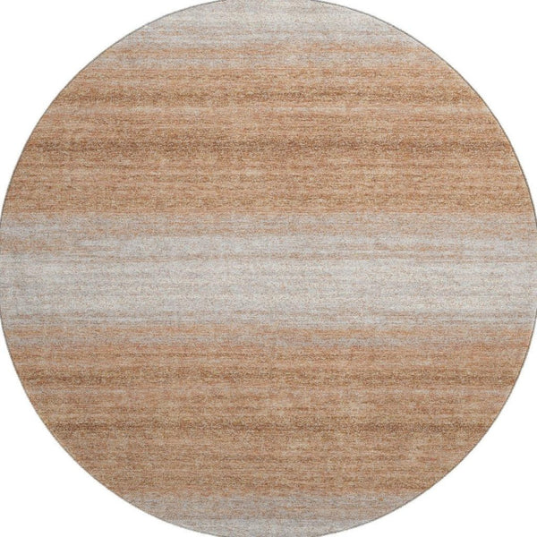 HomeRoots 8' Washable Round Rug in Copper & Beige Stripes - Durable, UV Protected, Pet-Friendly Design for Any Space 681098