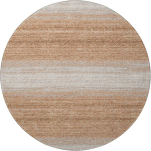 HomeRoots 8' Washable Round Rug in Copper & Beige Stripes - Durable, UV Protected, Pet-Friendly Design for Any Space 681098