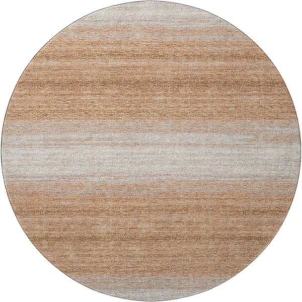 HomeRoots 8' Washable Round Rug in Copper & Beige Stripes - Durable, UV Protected, Pet-Friendly Design for Any Space 681098
