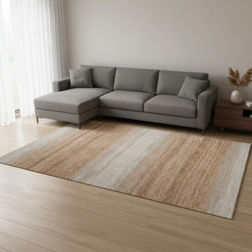 HomeRoots 8' X 10' Washable Copper & Beige Striped Area Rug - UV Protected, Stylish & Durable for Any Space 681099