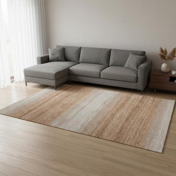 HomeRoots 8' X 10' Washable Copper & Beige Striped Area Rug - UV Protected, Stylish & Durable for Any Space 681099
