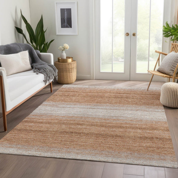 HomeRoots 8' X 10' Washable Copper & Beige Striped Area Rug - UV Protected, Stylish & Durable for Any Space 681099