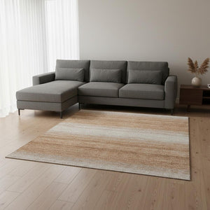 HomeRoots 9' X 12' Copper & Beige Striped Washable Area Rug - Stain-Resistant, UV-Protected, Durable Design 681100
