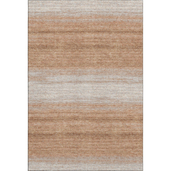 HomeRoots 9' X 12' Copper & Beige Striped Washable Area Rug - Stain-Resistant, UV-Protected, Durable Design 681100
