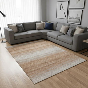 HomeRoots 10' Copper and Beige Striped Washable Area Rug - Durable, Stain-Resistant, UV Protected Style! 681101