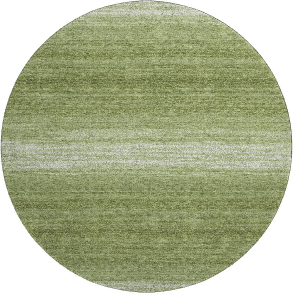 HomeRoots 8' Green and Ivory Striped Washable Round Rug with UV Protection – Durable, Stylish for Busy Homes 681104