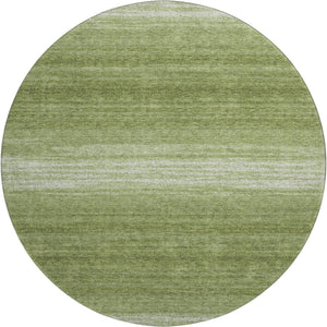 HomeRoots 8' Green and Ivory Striped Washable Round Rug with UV Protection – Durable, Stylish for Busy Homes 681104
