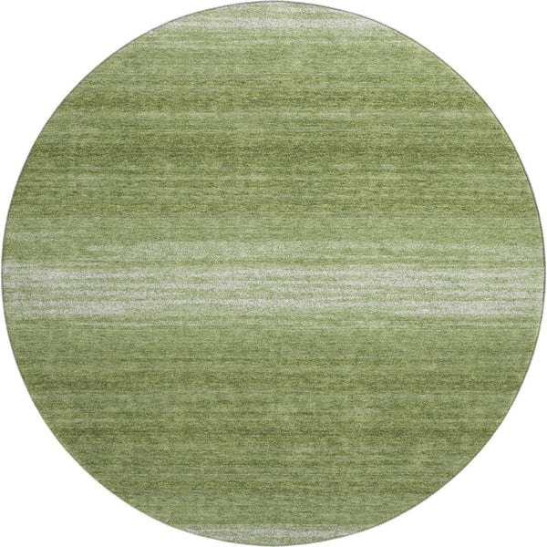 HomeRoots 8' Green and Ivory Striped Washable Round Rug with UV Protection – Durable, Stylish for Busy Homes 681104