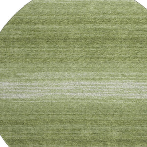 HomeRoots 8' Green and Ivory Striped Washable Round Rug with UV Protection – Durable, Stylish for Busy Homes 681104
