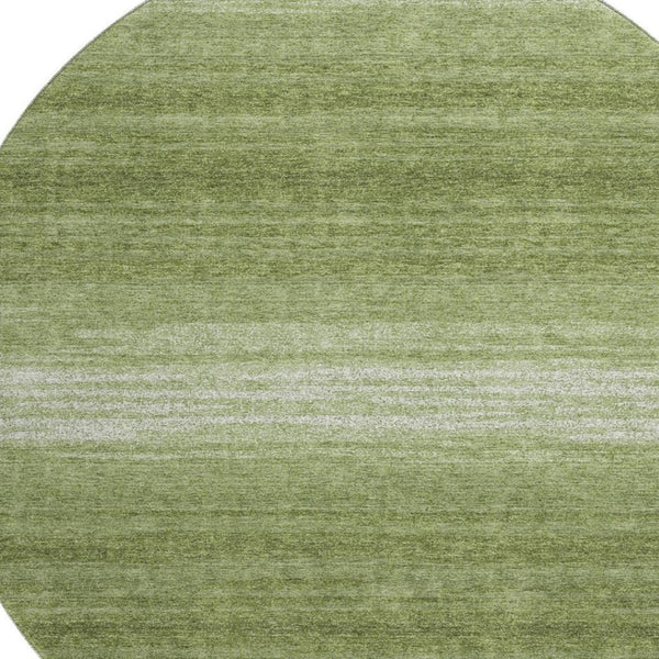 HomeRoots 8' Green and Ivory Striped Washable Round Rug with UV Protection – Durable, Stylish for Busy Homes 681104