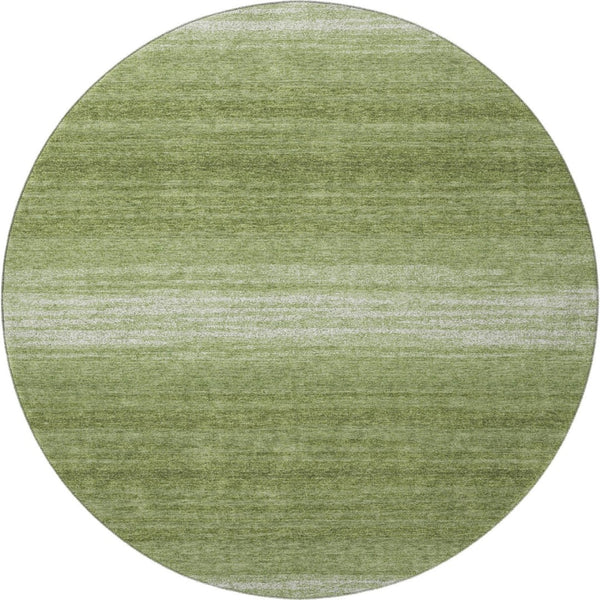 HomeRoots 8' Green and Ivory Striped Washable Round Rug with UV Protection – Durable, Stylish for Busy Homes 681104