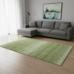 HomeRoots 8' X 10' Stylish Green and Ivory Striped Washable Area Rug with UV Protection for Family Spaces 681105