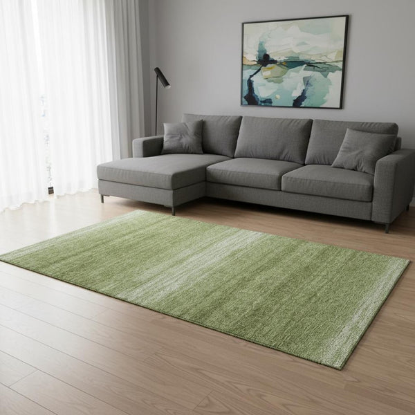 HomeRoots 8' X 10' Stylish Green and Ivory Striped Washable Area Rug with UV Protection for Family Spaces 681105