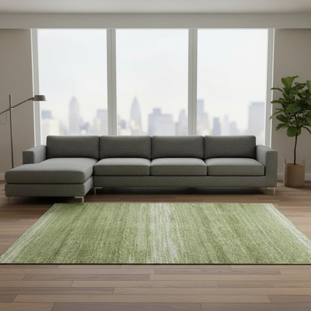 HomeRoots 9' X 12' Green & Ivory Striped Area Rug – Washable, UV Protected, Durable Design for High-Traffic Areas 681106