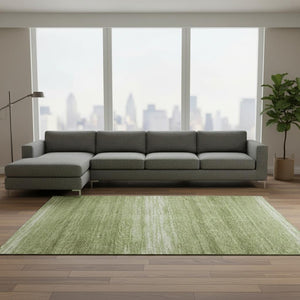 HomeRoots 9' X 12' Green & Ivory Striped Area Rug – Washable, UV Protected, Durable Design for High-Traffic Areas 681106