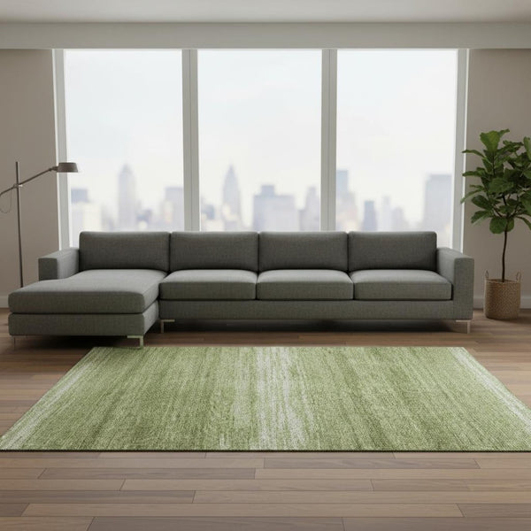 HomeRoots 9' X 12' Green & Ivory Striped Area Rug – Washable, UV Protected, Durable Design for High-Traffic Areas 681106