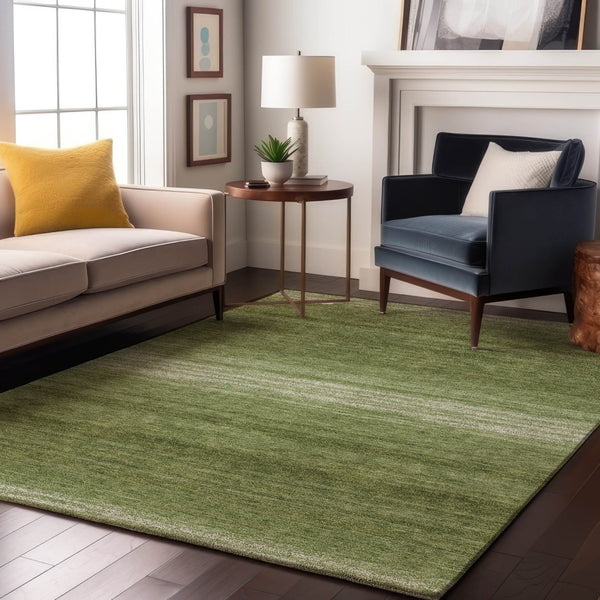 HomeRoots 10' X 14' Green And Ivory Striped Washable Area Rug – Durable, UV-Protected Design for High-Traffic Spaces 681107