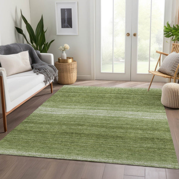 HomeRoots 10' X 14' Green And Ivory Striped Washable Area Rug – Durable, UV-Protected Design for High-Traffic Spaces 681107