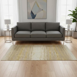 HomeRoots 5' X 8' Washable Striped Area Rug in Gold, Taupe & Ivory – UV Protected, Soft & Stain Resistant! 681109