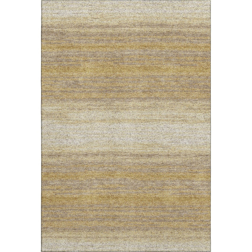 HomeRoots 5' X 8' Washable Striped Area Rug in Gold, Taupe & Ivory – UV Protected, Soft & Stain Resistant! 681109