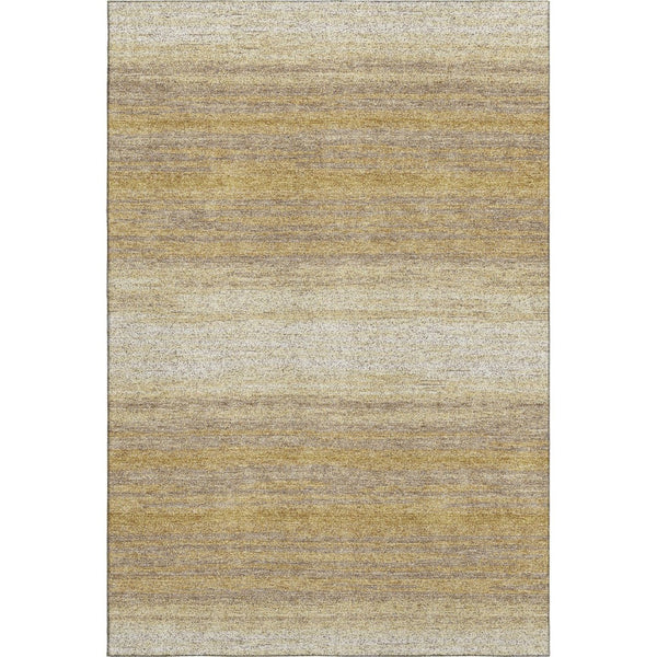 HomeRoots 5' X 8' Washable Striped Area Rug in Gold, Taupe & Ivory – UV Protected, Soft & Stain Resistant! 681109