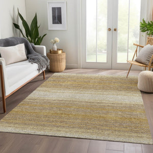 HomeRoots 5' X 8' Washable Striped Area Rug in Gold, Taupe & Ivory – UV Protected, Soft & Stain Resistant! 681109