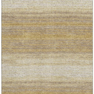 HomeRoots 5' X 8' Washable Striped Area Rug in Gold, Taupe & Ivory – UV Protected, Soft & Stain Resistant! 681109