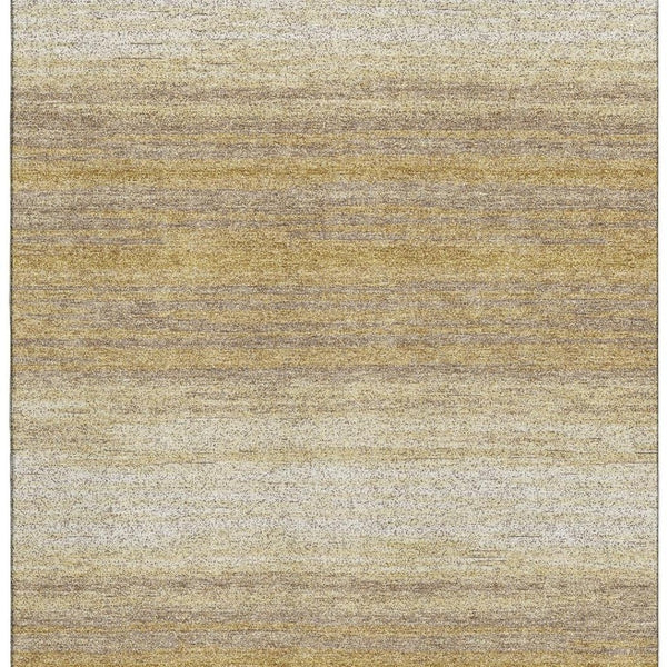 HomeRoots 5' X 8' Washable Striped Area Rug in Gold, Taupe & Ivory – UV Protected, Soft & Stain Resistant! 681109