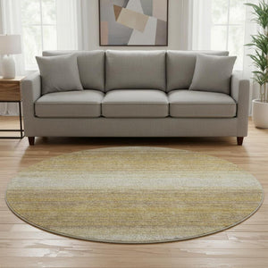 HomeRoots 8' Gold Taupe and Ivory Striped Round Rug - Washable, UV Protected, Stylish for Busy Homes 681110