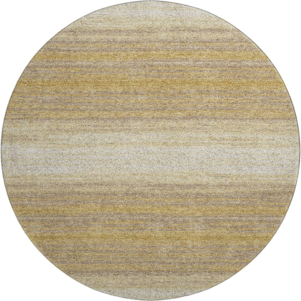 HomeRoots 8' Gold Taupe and Ivory Striped Round Rug - Washable, UV Protected, Stylish for Busy Homes 681110
