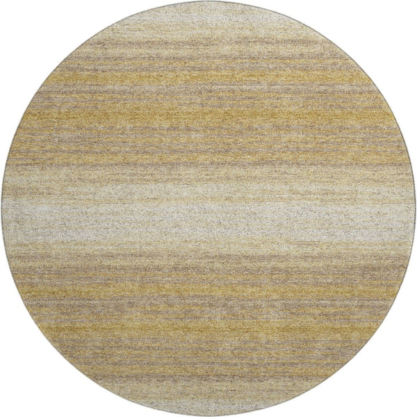 HomeRoots 8' Gold Taupe and Ivory Striped Round Rug - Washable, UV Protected, Stylish for Busy Homes 681110