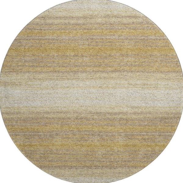 HomeRoots 8' Gold Taupe and Ivory Striped Round Rug - Washable, UV Protected, Stylish for Busy Homes 681110
