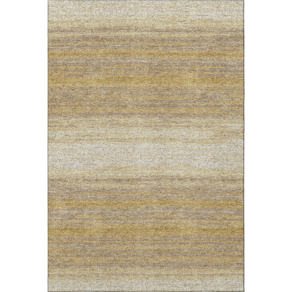 HomeRoots 9' X 12' Gold Taupe Ivory Striped Area Rug - Washable, UV Protected, Durable for Busy Homes 681112