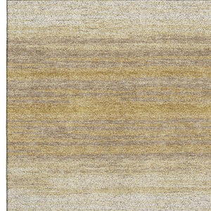 HomeRoots 10' Gold Taupe & Ivory Striped Washable Area Rug - Durable, UV-Protected, Ideal for Busy Homes! 681113