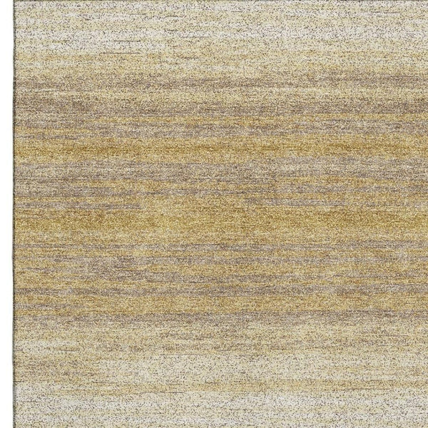HomeRoots 10' Gold Taupe & Ivory Striped Washable Area Rug - Durable, UV-Protected, Ideal for Busy Homes! 681113