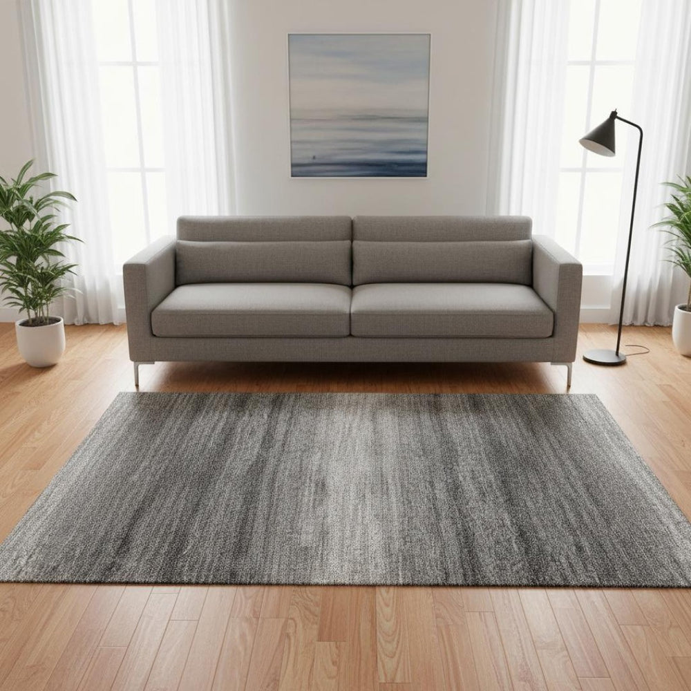 HomeRoots 5' X 8' Gray And Silver Striped Washable Area Rug - Stylish, Durable, UV-Protected for Family Spaces 681115