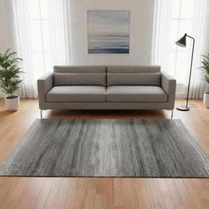 HomeRoots 5' X 8' Gray And Silver Striped Washable Area Rug - Stylish, Durable, UV-Protected for Family Spaces 681115