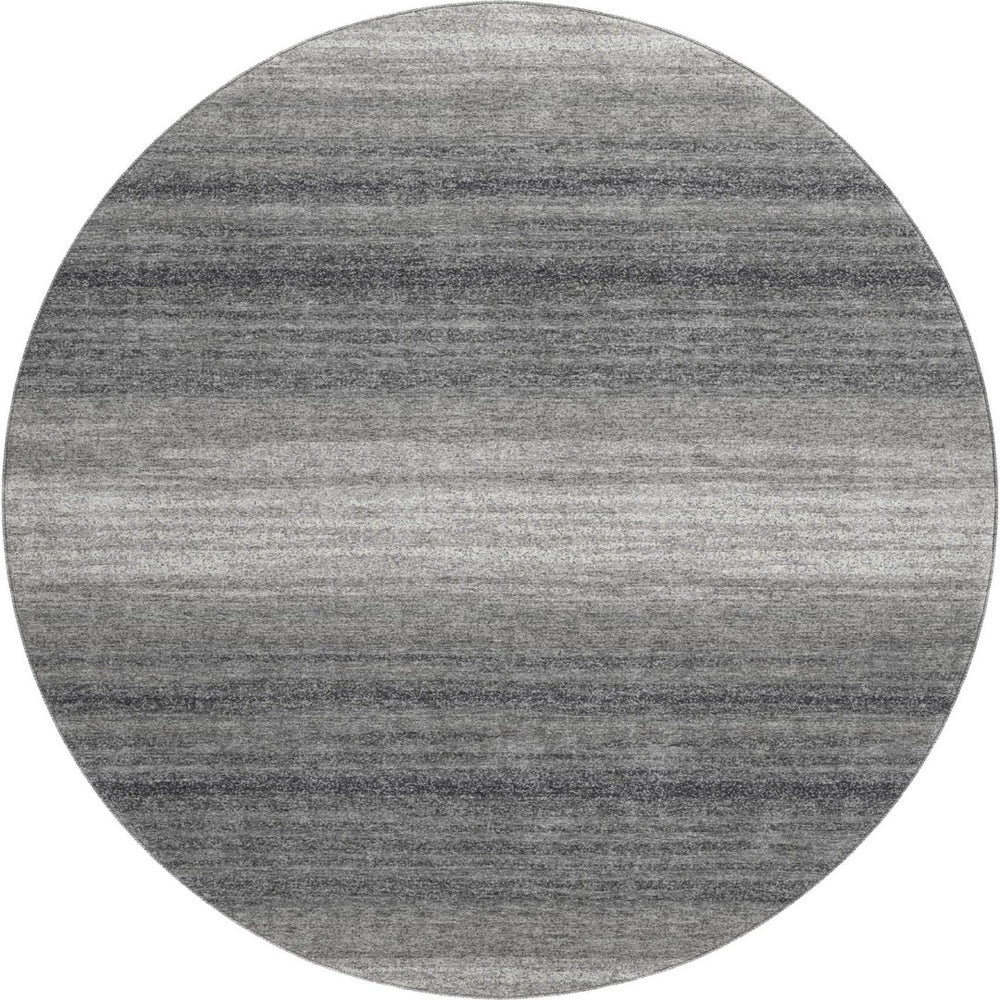 HomeRoots 8' Gray and Silver Striped Washable Round Rug - Durable, Stylish, UV-Protected for High-Traffic Areas 681116
