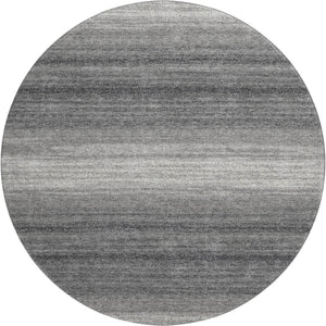 HomeRoots 8' Gray and Silver Striped Washable Round Rug - Durable, Stylish, UV-Protected for High-Traffic Areas 681116